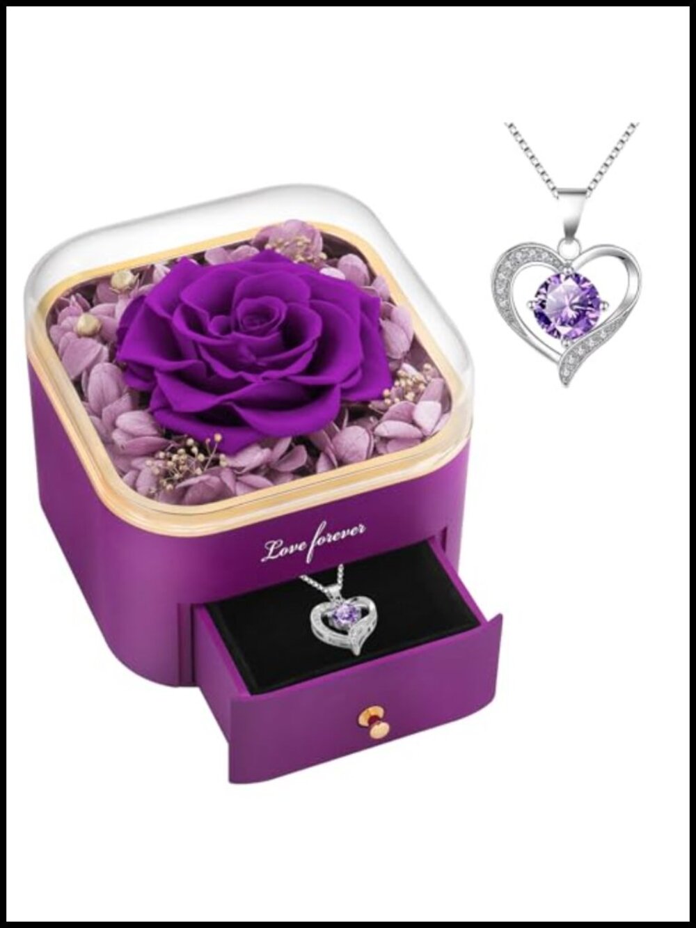 Preserved Rose Gift Box with Heart Necklace Eternal Flower